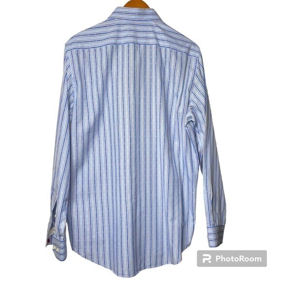 Robert Graham Men's Blue Striped Button Down Shirt Long Sleeve Size  42 / 16.5 - Picture 3 of 15